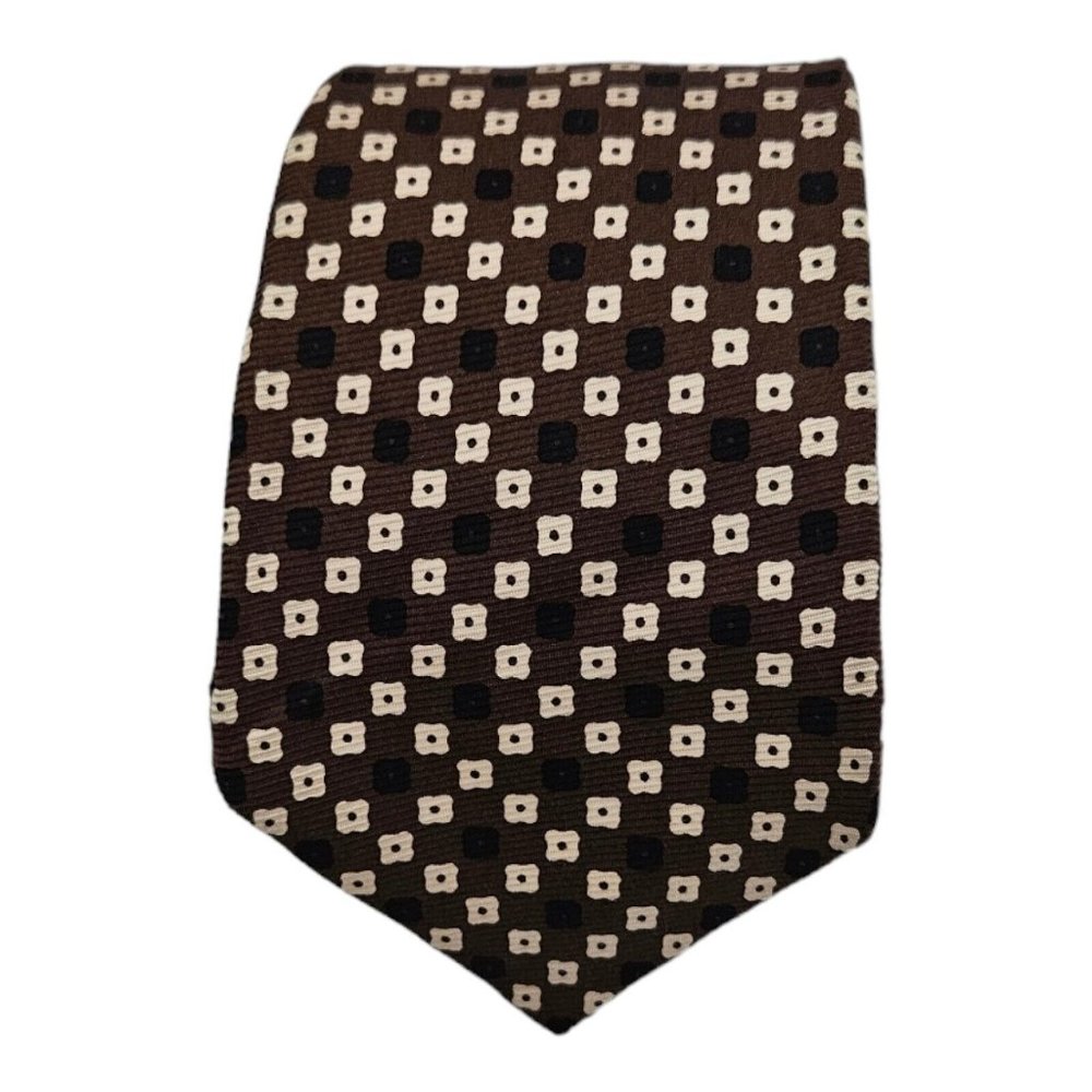 🆕️KITON 7FOLD Brown Geometric Silk Tie ITALY 60"/ 3.7" NWOT